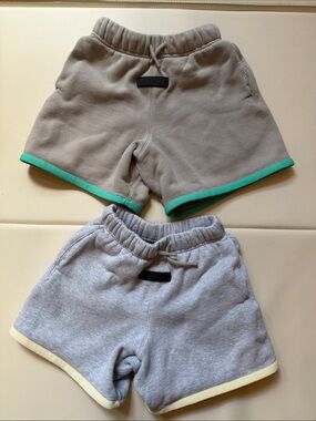 LOT OF 2 Fear of God Essentials Kids Fleece Shorts Taupe Heather Grey Trim